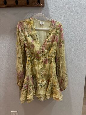 HEMANT & NANDITA Yellow Floral Embellished Dress